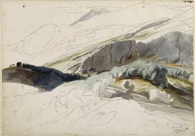 Gebirgslandschaft mit Waldung und Felswand bei Arco