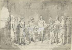 Friedrich Wilhelm III, Kaiser Alexander I und Napoleon mit Gefolge