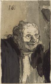 Karikatur: Mann mit Brille (Richter), Brustbild, Ausschnitt