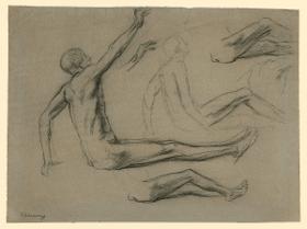 Nackter sitzender Mann mit erhobenem Arm (Studie zur Figur des Hiob)