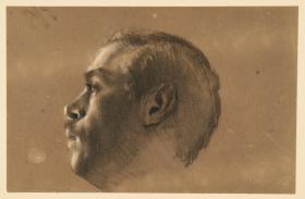 Männlicher Kopf im Profil nach links. Modellstudie zu "Friedrich und die Seinen bei Hochkirch"
