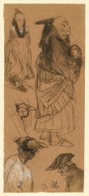 Alte Frau und Mädchen, drei Brustbilder eines Bauern mit Dreispitz (eine verworfen) in Kassel