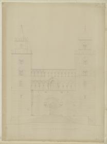Skizzenbuch Italienreise, Cefalù, Dom, Fassade
