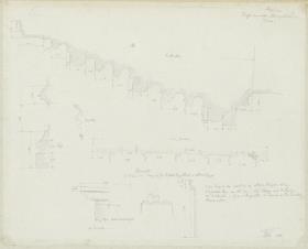 Skizzenbuch Italienreise, Messina, Dom, Profil des rechten Nebenportals und schematischer Grundriss der Fassade sowie Selinunt, Details des nördlichen Tempel des östlichen Hügels