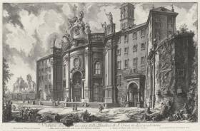 Ansicht der Fassade der Basilica Santa Croce in Gerusalemme (aus: Vedute di Roma)