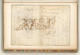 Tivoli, Vesta-Tempel; Grundriss, Aufriss und Schnitt; Verso: Gebälk des Rundtempels