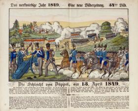 Das merkwürdige Jahr 1849. – Eine neue Bilderzeitung. 54tes Bild. Die Schlacht von Düppel, am 13. April 1849.