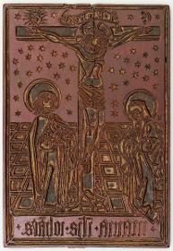 Kreuzigung Christi mit Maria und Johannes auf Kachelboden