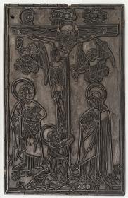 Maria, Magdalena und Johannes. Mit zwei Engeln, Sonne und Mond