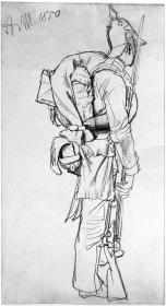 Soldat in Feldausrüstung, stehend nach rechts