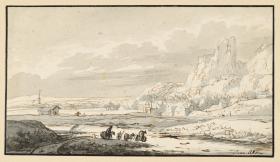 Flachlandschaft, rechts steil ansteigende Felsen