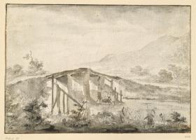Landschaft bei Livorno mit einer hohen Brücke