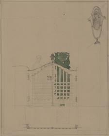 Darmstadt, Wohnhaus Olbrich, Gartenpforte, Aufriss, Grundriss und  Detail