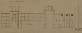 Darmstadt, Wohnhaus Olbrich, Kellergeschoss, Küche, Aufrisse der Süd und Westwand