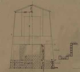 Darmstadt, Wohnhaus Olbrich, Erdgeschoss, Halle, Schnitt durch den Kamin