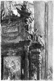 Oberer Teil eines barocken Altars mit Bekrönung und Pfeilern