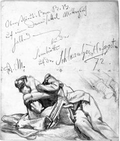 Oberstlieutnant Baron B. v B. auf einem Damensattel Mittagsruh haltend bei der Sennhütte auf der Schlossalpe, Hofgastein