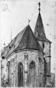 Chor und Turm einer gotischen Kirche