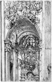 Überwölbte Altarnische mit Empore in einer Barockkirche