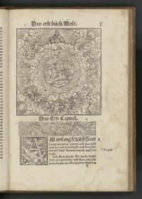 Erschaffung der Eva / Horizontale Bordüre / Initiale A. in: Das Alte Testament, deutsch ... (1. Teil). Adam Petri: Basel 1523