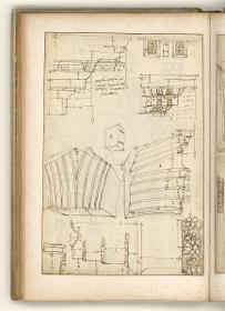 Rom, Diokletiansthermen, Details der Ordnung des ehemaligen Frigidariums; Verso: diverse Gesimse und Architraven römischer Gebäude