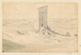 Einsamer Turm in der Campagna, rechts unten großes längliches Wasserbecken (das gleiche bei KdZ 14276)