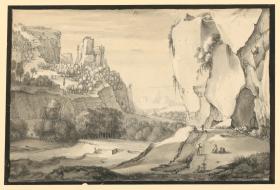 Gebirgige Landschaft mit einem bewaldeten Tal