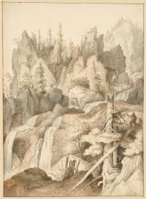 Hochgebirgslandschaft mit Jägern
