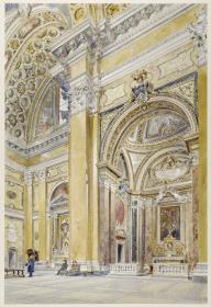 Reisestudien, Rom, S. Carlo ai Catinari, Blick in Vierung und Cappella Costaguti