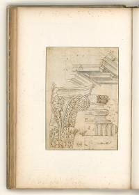 Verschiedene architektonische Details, Verso: halber Aufriss eines korinthichen Kapitells, Schmuckbasis und Konsolengesims