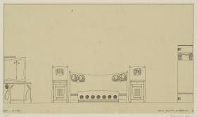 Wien, Zimmereinrichtungen für Alfred Stifft, Schlafzimmer, Aufriss der Bettenwand