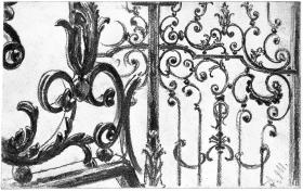 Detail eines schmiedeeisernen Rokokogitters