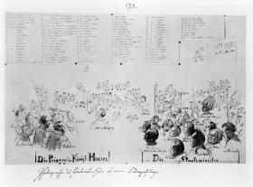 Übersichtsblatt mit Namensliste zum Krönungsbild; Fotografie aus dem Krönungsalbum