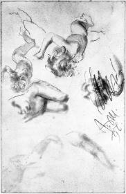 Aktstudien eines Kleinkindes (teils verworfen). Modellstudie zum "Akademieblatt" 1896