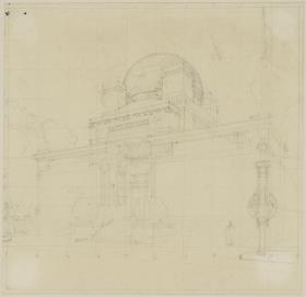 Wien, Ausstellungsgebäude der Secession, Perspektive, Skizze zum endgültigen Entwurf