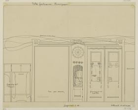 Hinterbrühl, Villa Friedmann, Herrenzimmer, Aufriss der Eingangswand