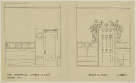 Hinterbrühl, Villa Friedmann, Damenzimmer, Aufriss zweier Wände
