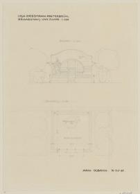 Hinterbrühl, Villa Friedmann, Brunnenhaus, Fassade und Grundriss