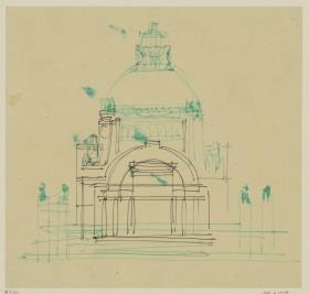Wien, Projekt Kaiser Franz Joseph Jubiläumskirche, Skizzenblatt mit Fassade