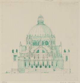 Wien, Projekt Kaiser Franz Joseph Jubiläumskirche, Skizzenblatt mit Fassade