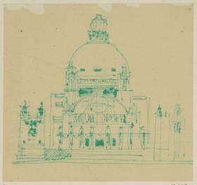 Wien, Projekt Kaiser Franz Joseph Jubiläumskirche, Skizzenblatt mit Fassade