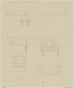 Darmstadt, Wohnhaus Keller, Skizzenblatt mit Aufriss der Ostfassade