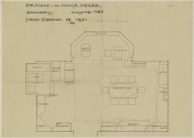 Darmstadt, Wohnhaus Keller, Halle, Grundriss mit Möblierungsplan