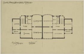 Darmstadt, Doppelhaus Stade, Grundriss des ersten Obergeschosses
