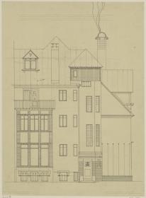 Darmstadt, Doppelhaus Stade, Aufriss der östlichen Hälfte der Südfassade