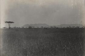 Die Ruwana - Steppe. Im Hintergrund die Barigi - Berge in Uschasch.  7 h 57