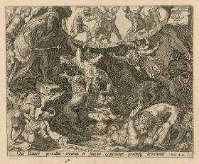 Cyrus lässt Daniels Ankläger in die Höhle des Löwen werfen (Dan 14:42), Blatt 10 aus der 10-teiligen Geschichte von Daniel, Bel und dem Drachen