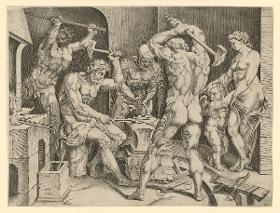 Venus und Amor in der Schmiede des Vulkan