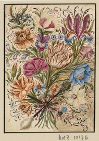 Emblem mit Blumen und Instrumenten (Kupferstecher - oder Goldschmiedeinstrumenten)