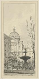 Reisestudien, Rom, S. Carlo ai Catinari, Ansicht eines Teils der Hauptfassade